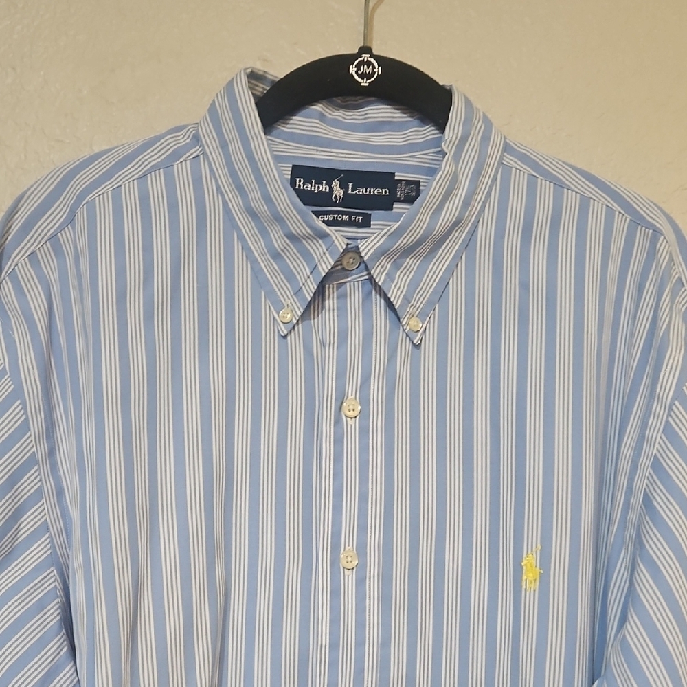 Ralph Lauren | Men's Blue White Striped Classic Button Down Cotton Shirt Sz 17.5